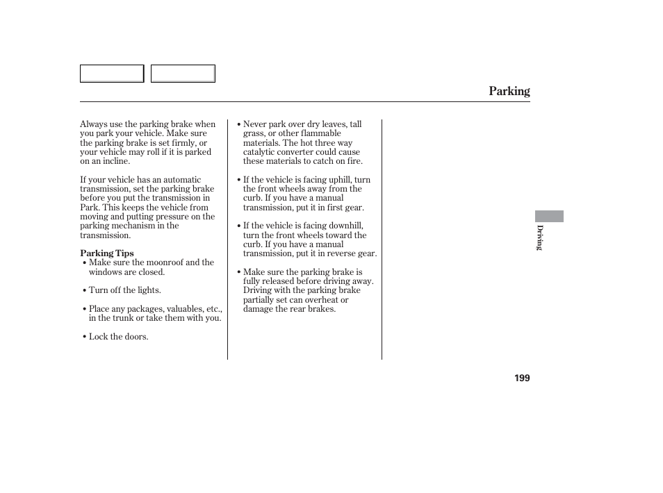Parking | Acura 2006 TL - Owner's Manual User Manual | Page 200 / 295