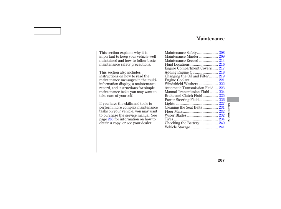 Maintenance | Acura 2006 TL - Owner's Manual User Manual | Page 208 / 295