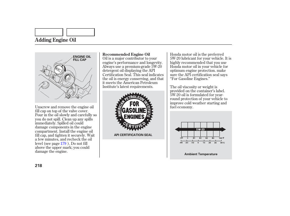 Adding engine oil | Acura 2006 TL - Owner's Manual User Manual | Page 219 / 295