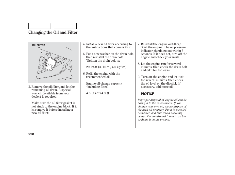Changing the oil and filter | Acura 2006 TL - Owner's Manual User Manual | Page 221 / 295