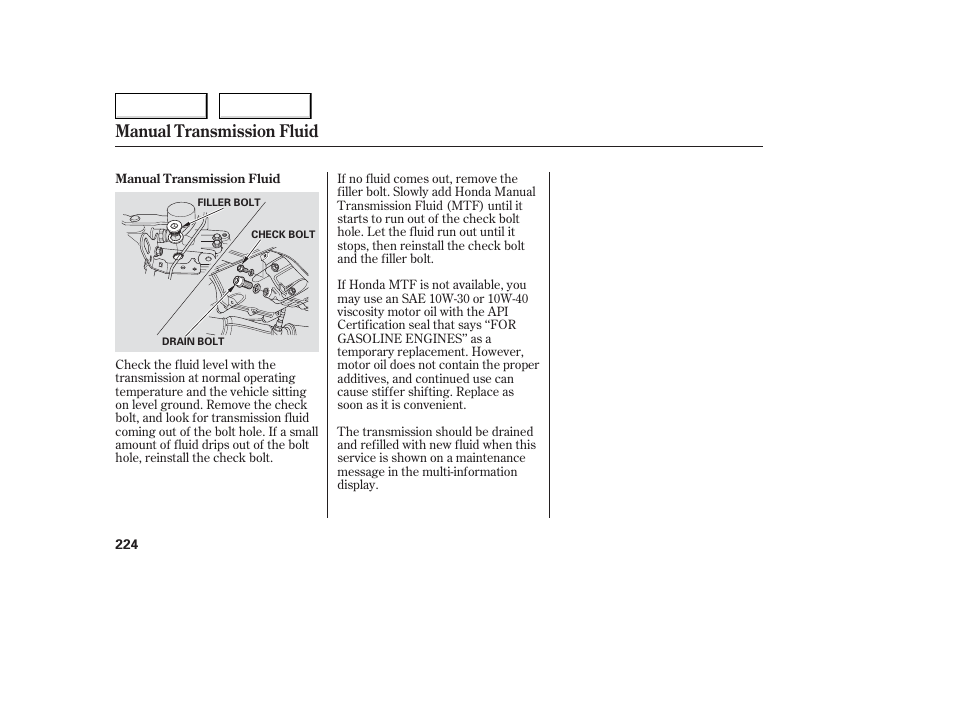 Manual transmission fluid | Acura 2006 TL - Owner's Manual User Manual | Page 225 / 295