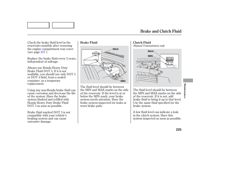 Brake and clutch fluid | Acura 2006 TL - Owner's Manual User Manual | Page 226 / 295