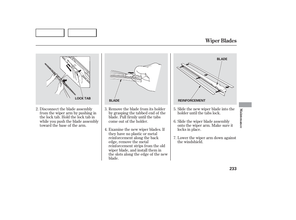 Wiper blades | Acura 2006 TL - Owner's Manual User Manual | Page 234 / 295