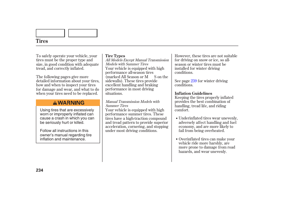 Tires | Acura 2006 TL - Owner's Manual User Manual | Page 235 / 295