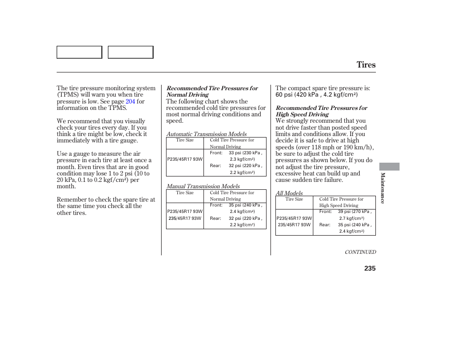 Tires | Acura 2006 TL - Owner's Manual User Manual | Page 236 / 295