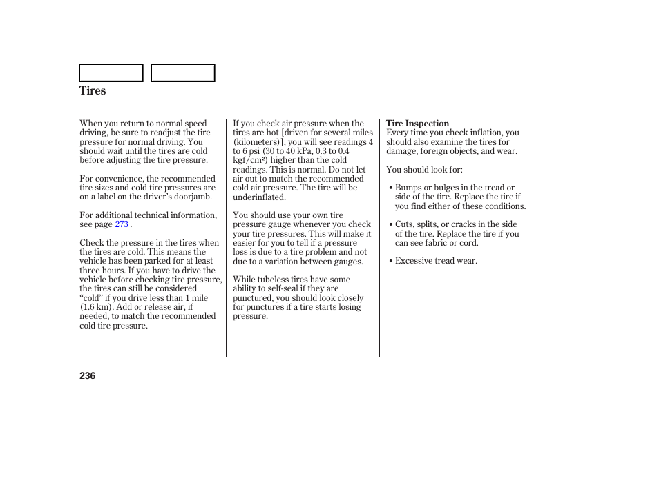 Tires | Acura 2006 TL - Owner's Manual User Manual | Page 237 / 295