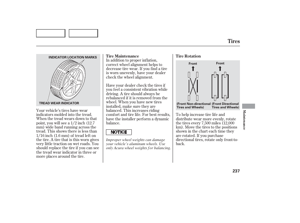 Tires | Acura 2006 TL - Owner's Manual User Manual | Page 238 / 295