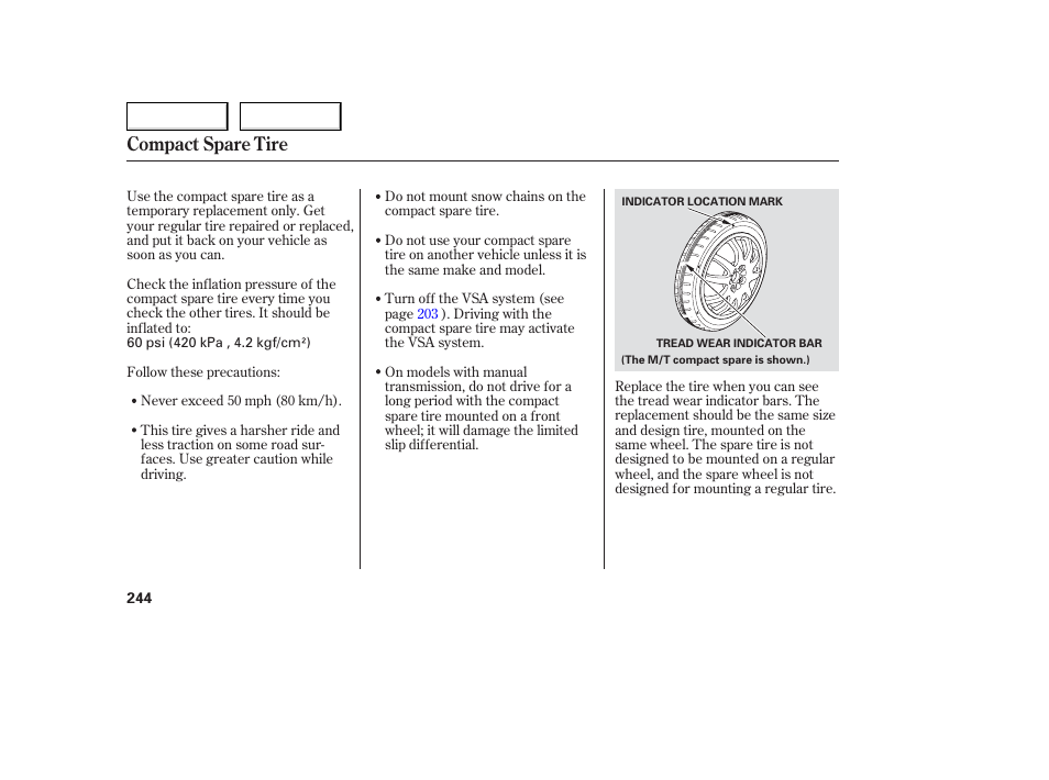 Compact spare tire | Acura 2006 TL - Owner's Manual User Manual | Page 245 / 295