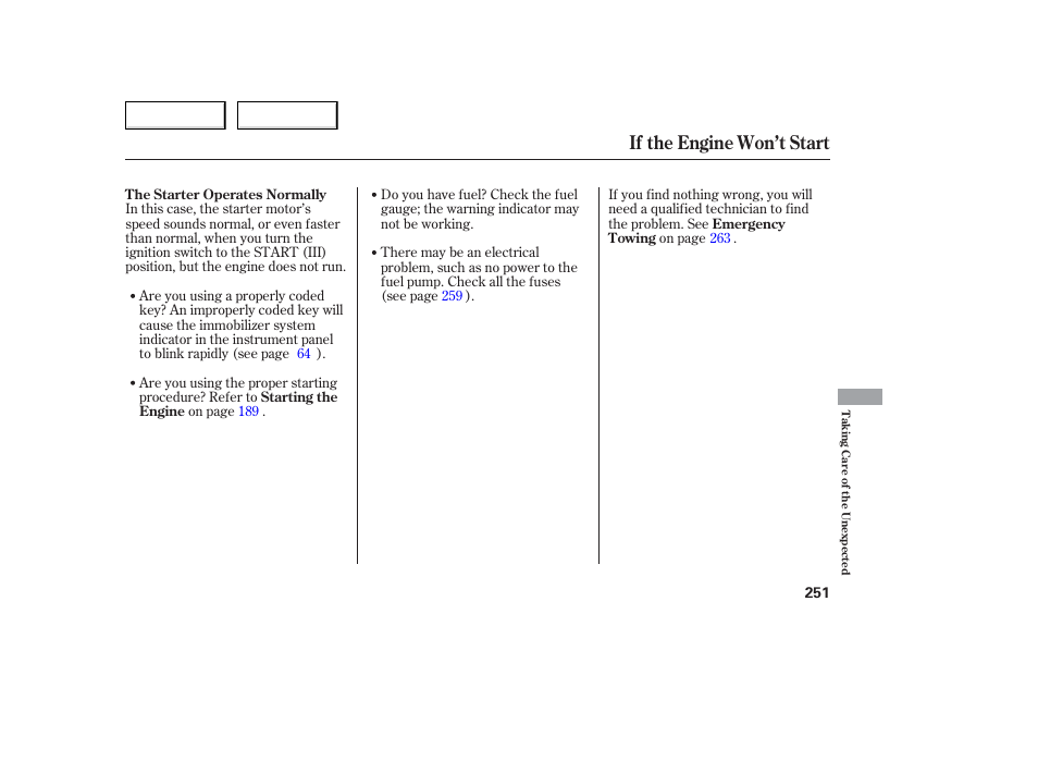 If the engine won’t start | Acura 2006 TL - Owner's Manual User Manual | Page 252 / 295