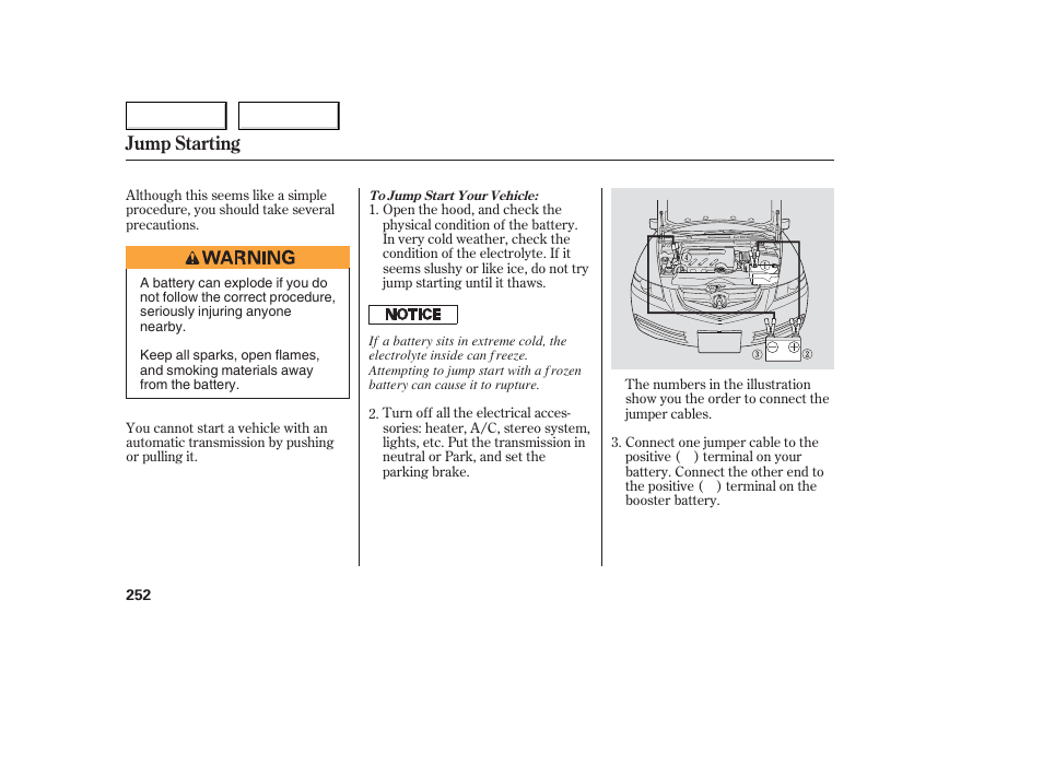 Jump starting | Acura 2006 TL - Owner's Manual User Manual | Page 253 / 295