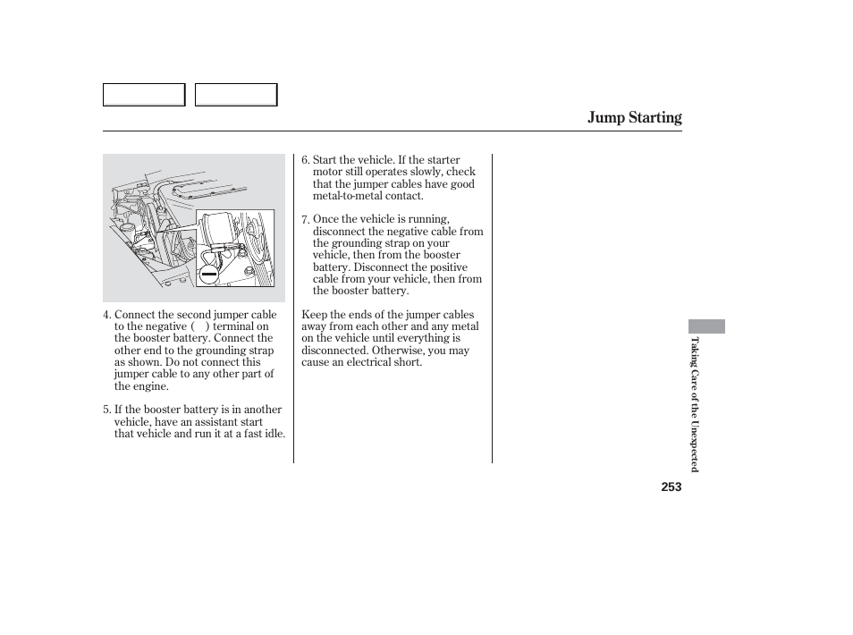 Jump starting | Acura 2006 TL - Owner's Manual User Manual | Page 254 / 295