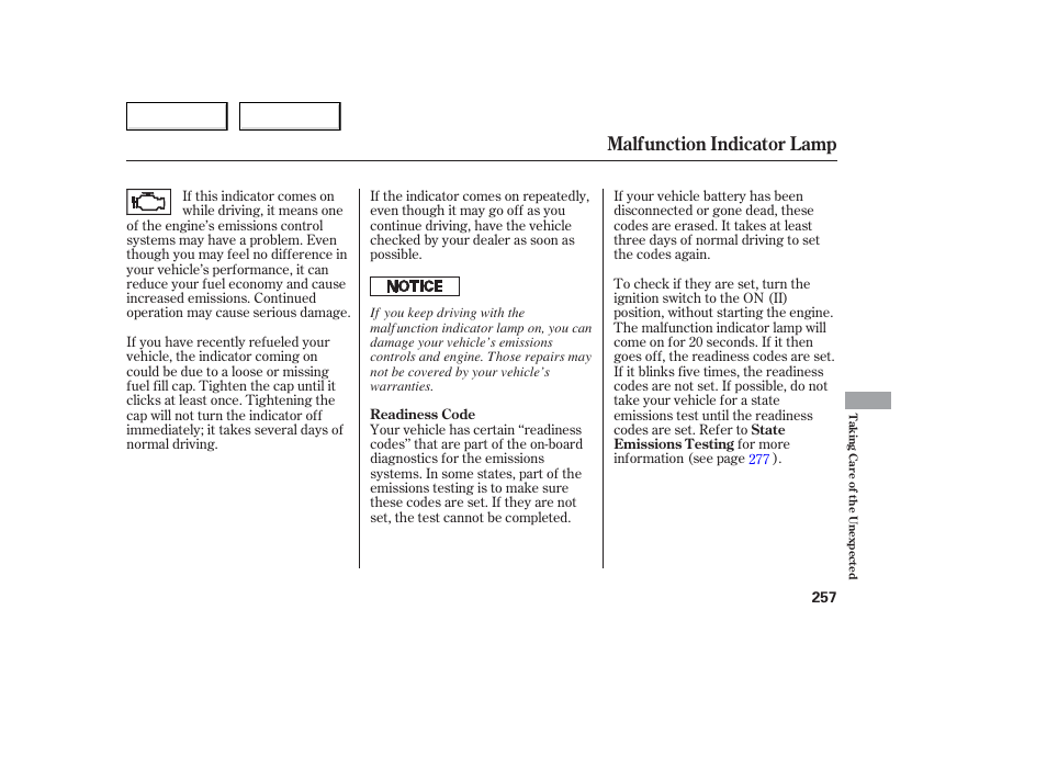 Malfunction indicator lamp | Acura 2006 TL - Owner's Manual User Manual | Page 258 / 295