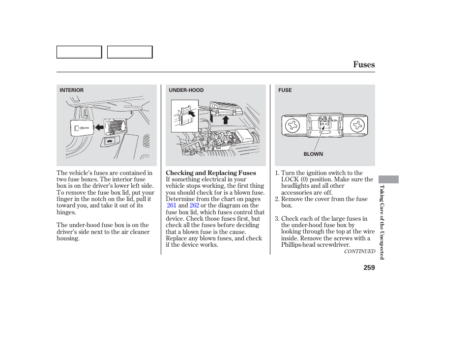 Fuses | Acura 2006 TL - Owner's Manual User Manual | Page 260 / 295