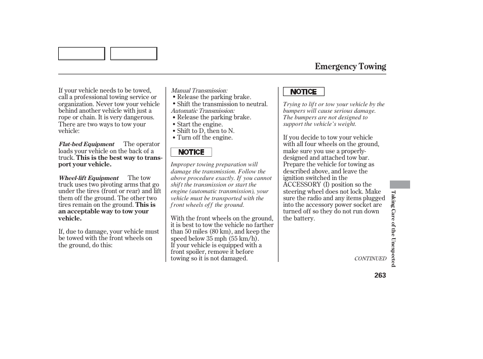 Emergency towing | Acura 2006 TL - Owner's Manual User Manual | Page 264 / 295