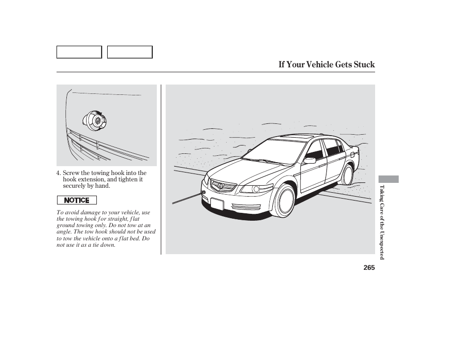 If your vehicle gets stuck | Acura 2006 TL - Owner's Manual User Manual | Page 266 / 295