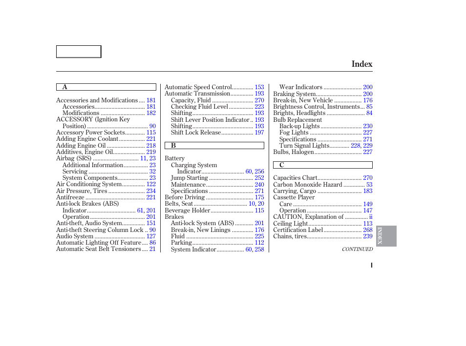 Index | Acura 2006 TL - Owner's Manual User Manual | Page 286 / 295