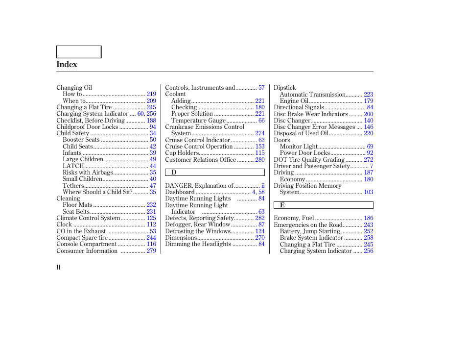 Index | Acura 2006 TL - Owner's Manual User Manual | Page 287 / 295