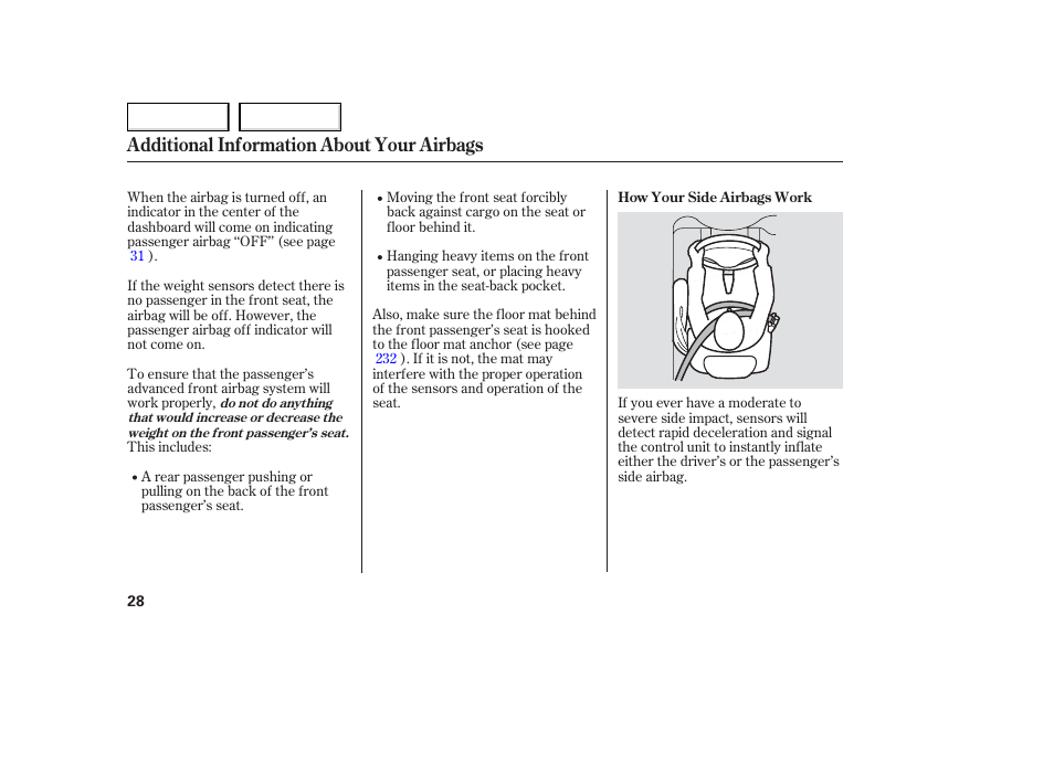 Additional information about your airbags | Acura 2006 TL - Owner's Manual User Manual | Page 29 / 295