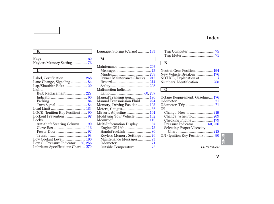 Index | Acura 2006 TL - Owner's Manual User Manual | Page 290 / 295