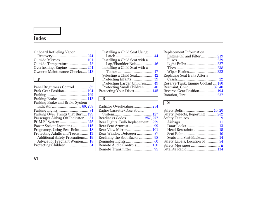 Index | Acura 2006 TL - Owner's Manual User Manual | Page 291 / 295