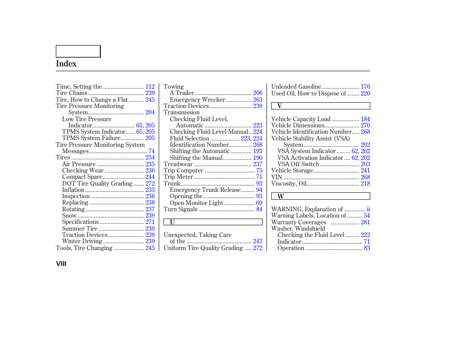 Index | Acura 2006 TL - Owner's Manual User Manual | Page 293 / 295
