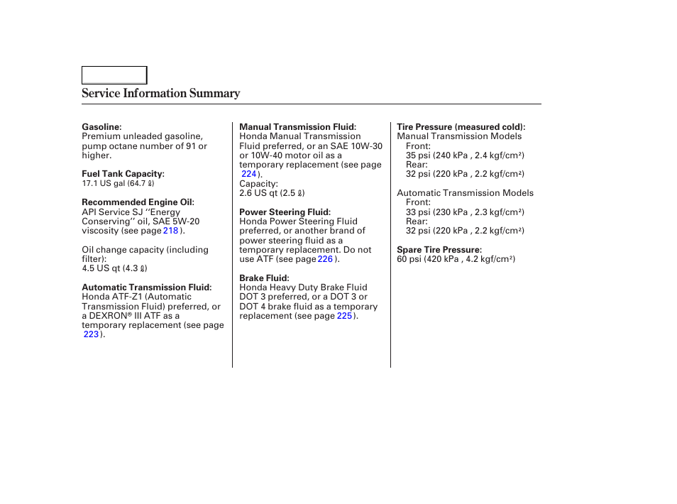 Service information summary | Acura 2006 TL - Owner's Manual User Manual | Page 295 / 295
