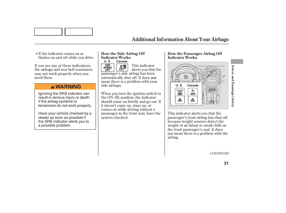 Additional information about your airbags | Acura 2006 TL - Owner's Manual User Manual | Page 32 / 295