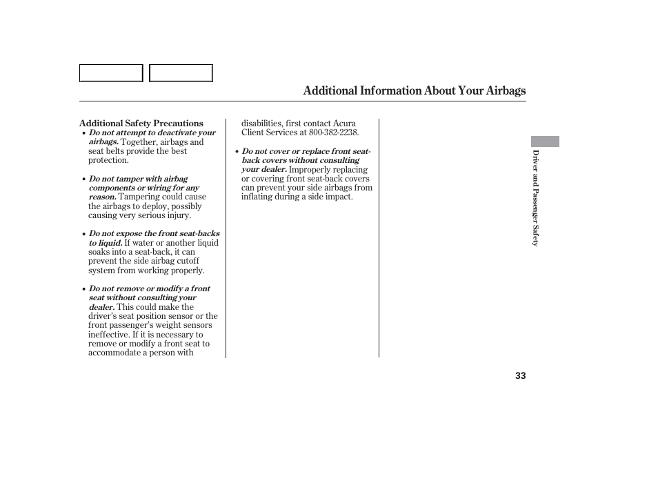 Additional information about your airbags | Acura 2006 TL - Owner's Manual User Manual | Page 34 / 295