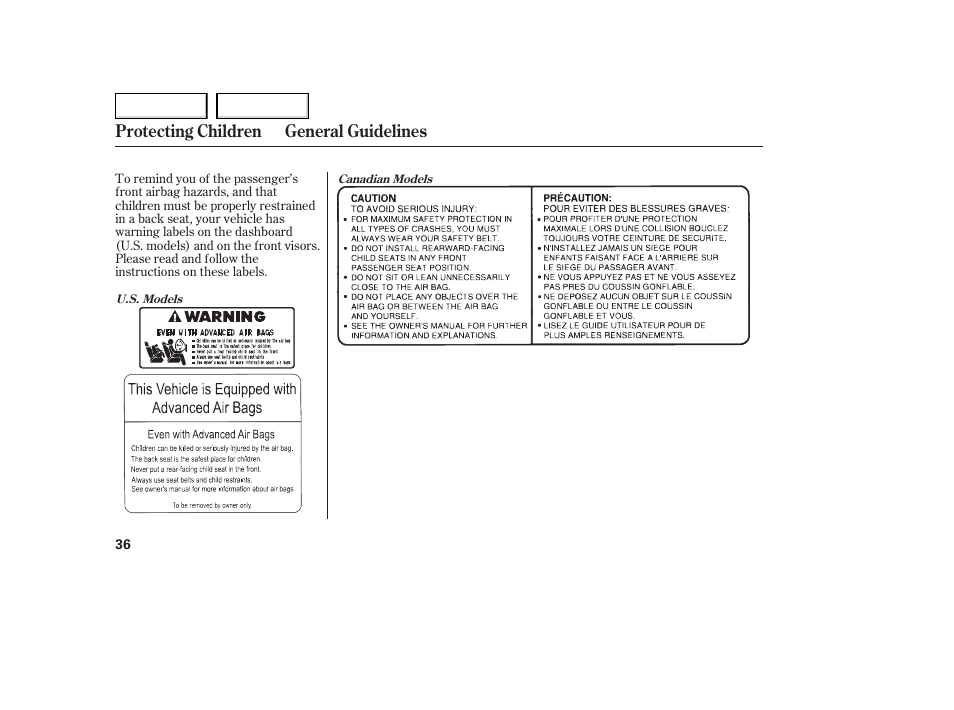 Protecting children general guidelines | Acura 2006 TL - Owner's Manual User Manual | Page 37 / 295