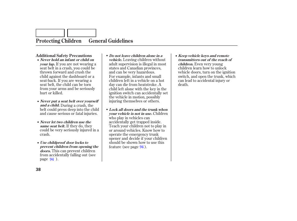 Protecting children general guidelines | Acura 2006 TL - Owner's Manual User Manual | Page 39 / 295