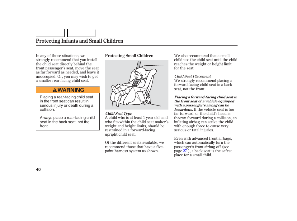 Protecting infants and small children | Acura 2006 TL - Owner's Manual User Manual | Page 41 / 295