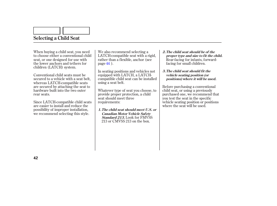 Selecting a child seat | Acura 2006 TL - Owner's Manual User Manual | Page 43 / 295