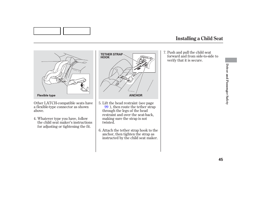 Installing a child seat | Acura 2006 TL - Owner's Manual User Manual | Page 46 / 295