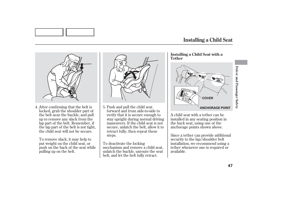 Installing a child seat | Acura 2006 TL - Owner's Manual User Manual | Page 48 / 295