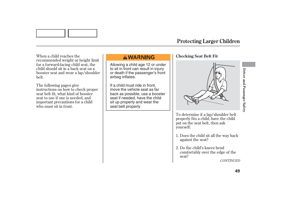 Protecting larger children | Acura 2006 TL - Owner's Manual User Manual | Page 50 / 295