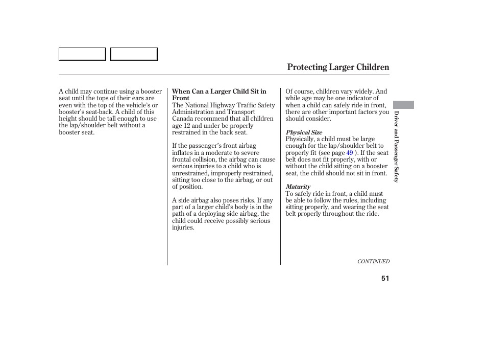 Protecting larger children | Acura 2006 TL - Owner's Manual User Manual | Page 52 / 295