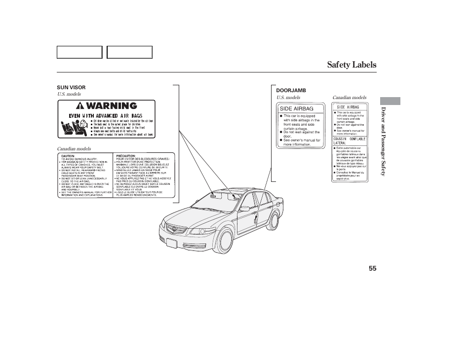 Safety labels | Acura 2006 TL - Owner's Manual User Manual | Page 56 / 295