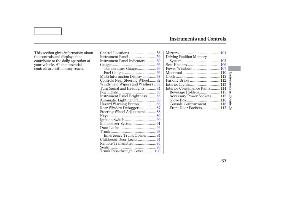 Instruments and controls | Acura 2006 TL - Owner's Manual User Manual | Page 58 / 295