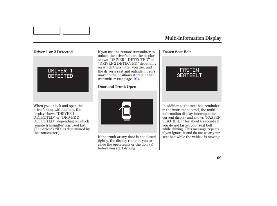 Multi-information display | Acura 2006 TL - Owner's Manual User Manual | Page 70 / 295