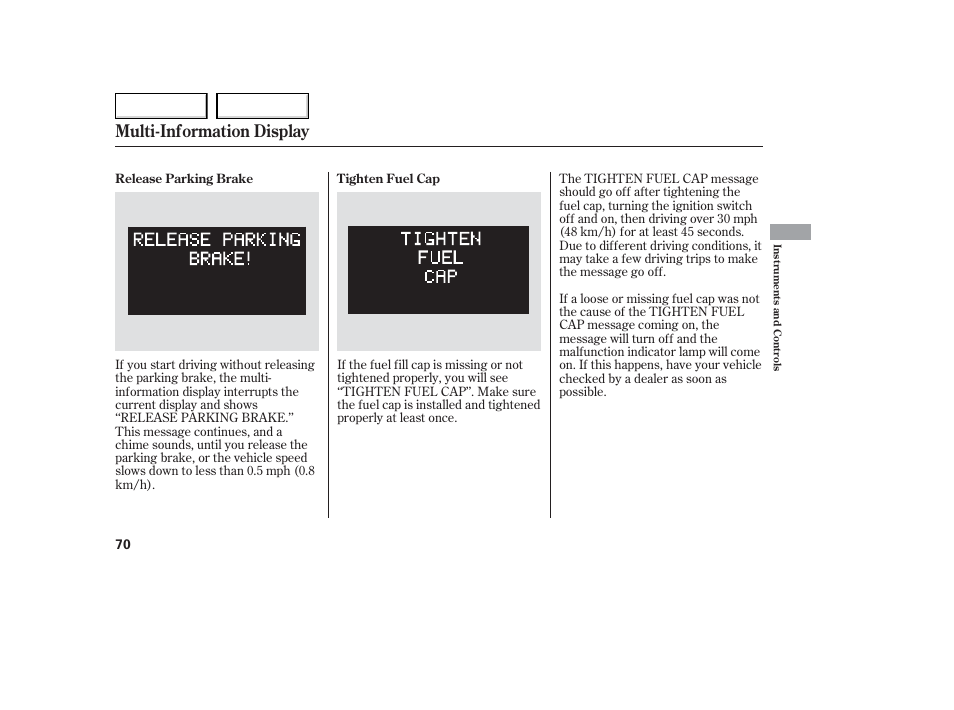 Multi-information display | Acura 2006 TL - Owner's Manual User Manual | Page 71 / 295