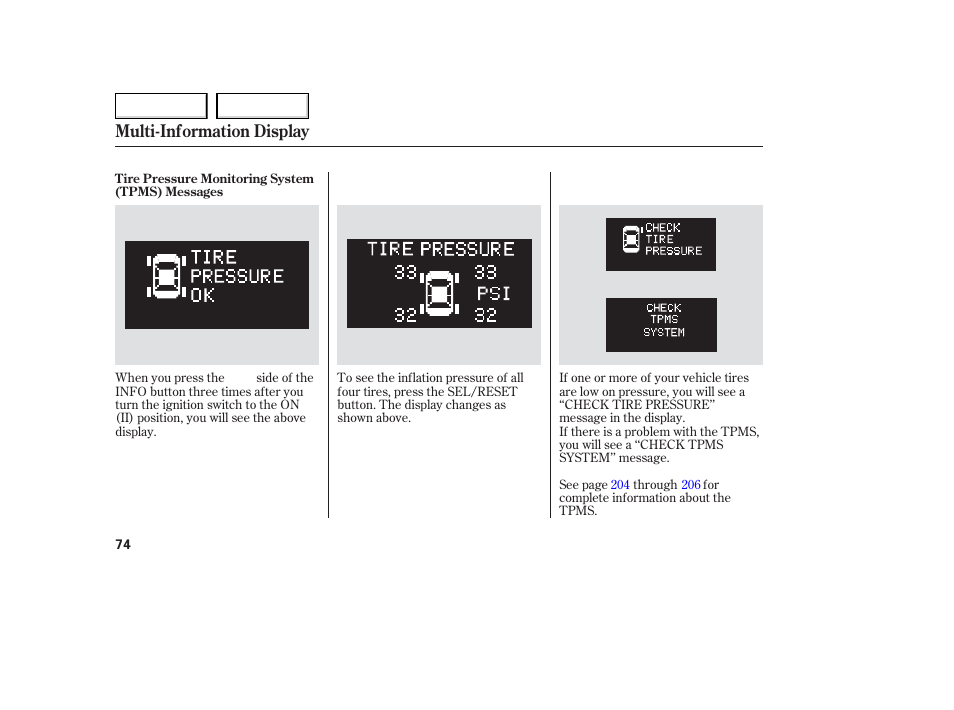 Multi-information display | Acura 2006 TL - Owner's Manual User Manual | Page 75 / 295