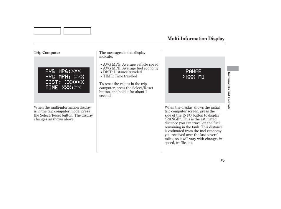 Multi-information display | Acura 2006 TL - Owner's Manual User Manual | Page 76 / 295