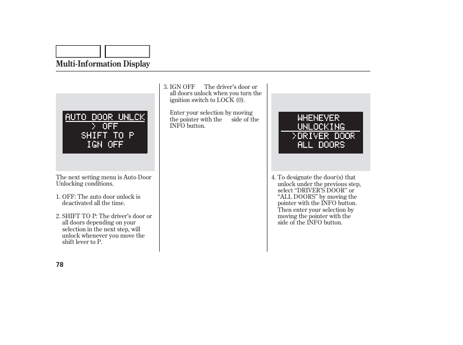 Multi-information display | Acura 2006 TL - Owner's Manual User Manual | Page 79 / 295