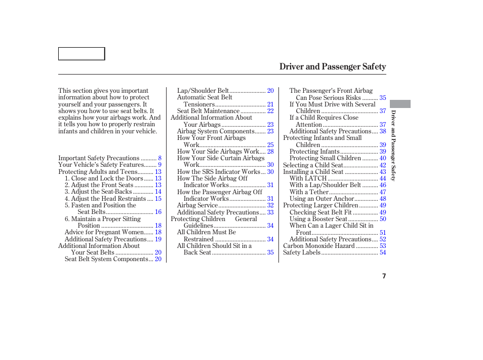 Driver and passenger safety | Acura 2006 TL - Owner's Manual User Manual | Page 8 / 295