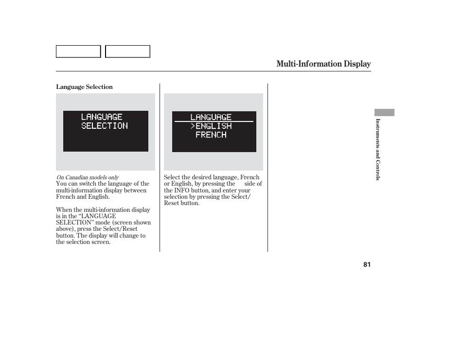 Multi-information display | Acura 2006 TL - Owner's Manual User Manual | Page 82 / 295