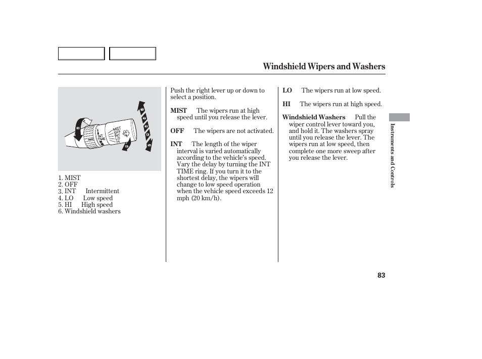 Windshield wipers and washers | Acura 2006 TL - Owner's Manual User Manual | Page 84 / 295