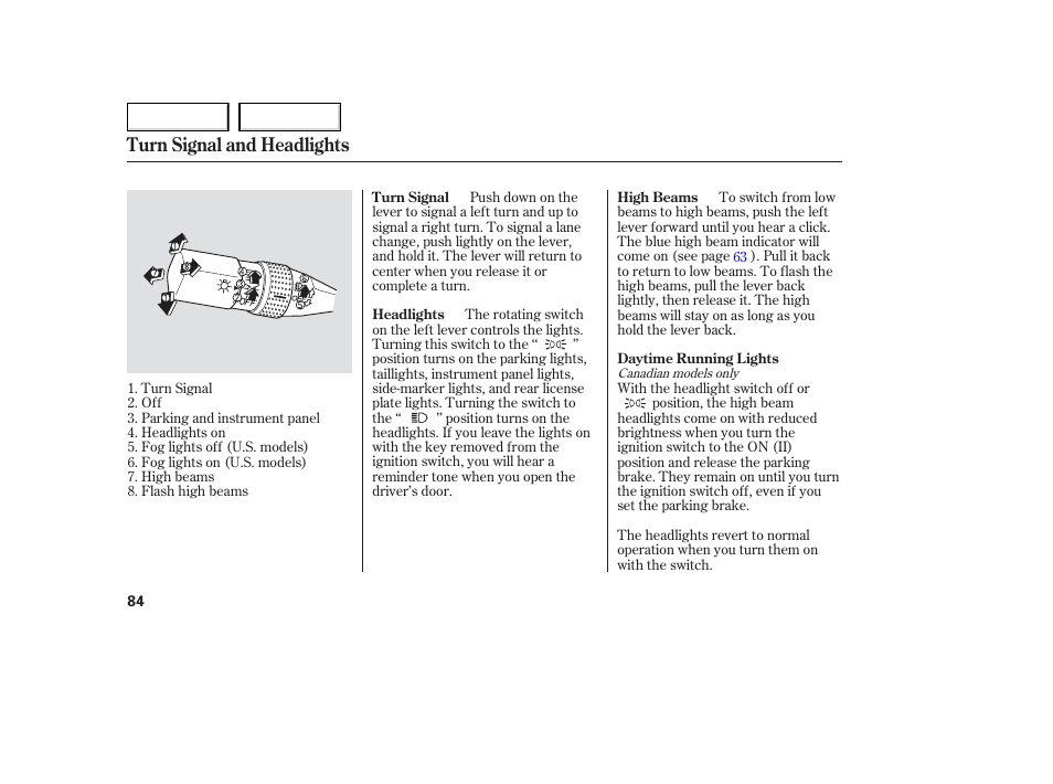 Turn signal and headlights | Acura 2006 TL - Owner's Manual User Manual | Page 85 / 295