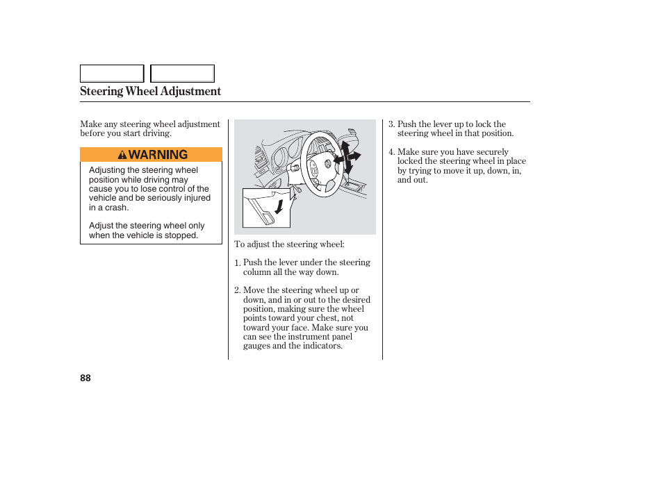 Steering wheel adjustment | Acura 2006 TL - Owner's Manual User Manual | Page 89 / 295