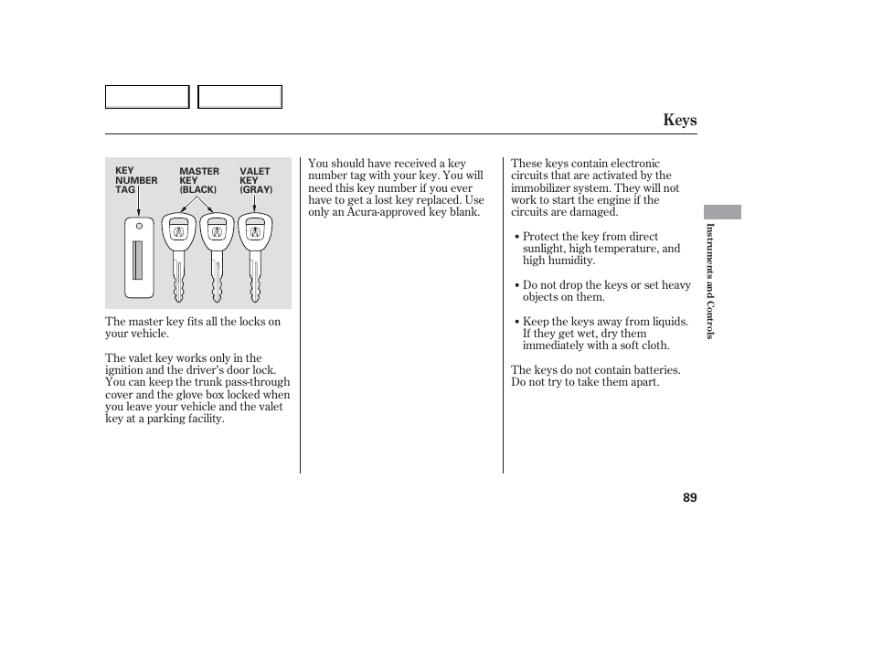 Keys | Acura 2006 TL - Owner's Manual User Manual | Page 90 / 295