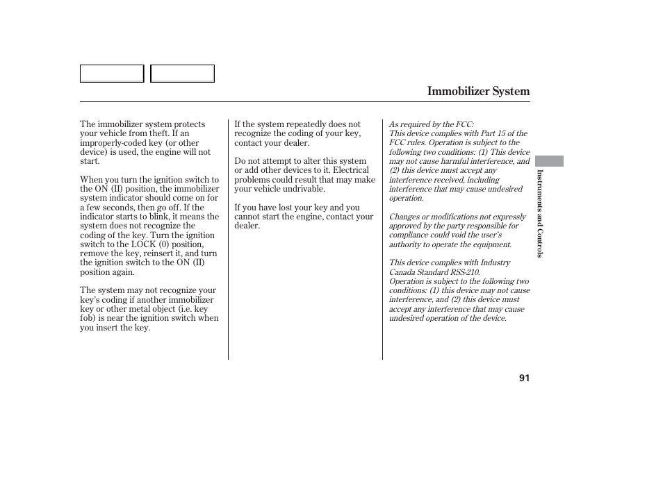 Immobilizer system | Acura 2006 TL - Owner's Manual User Manual | Page 92 / 295